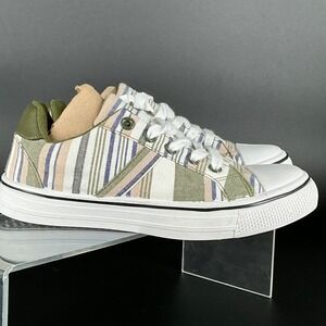 Lucky Brand BIG KIDS Size 3 Striped Canvas Low Top Sneakers NEW Green Tan $50
